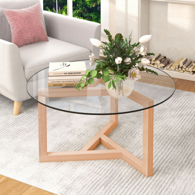 Wrought Studio Round Glass Coffee Table Modern Cocktail Table Easy